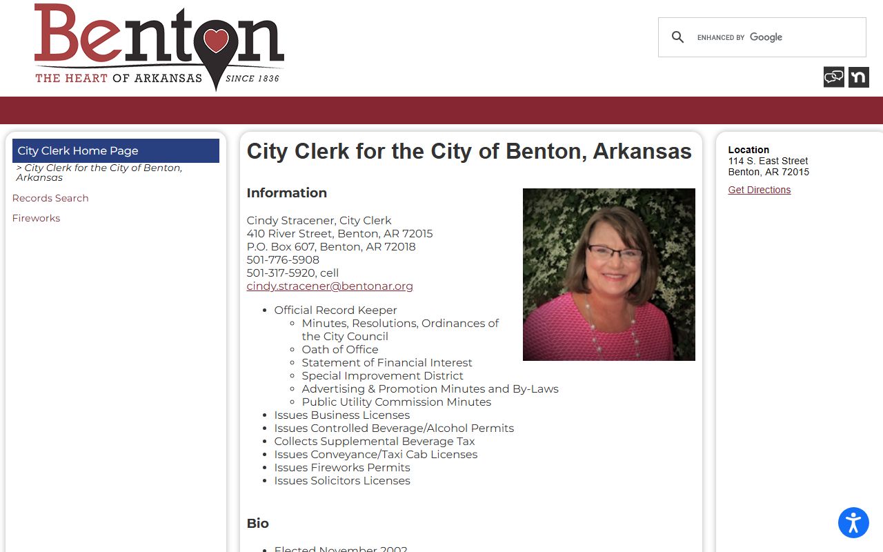 Benton Arkansas city clerk public records page