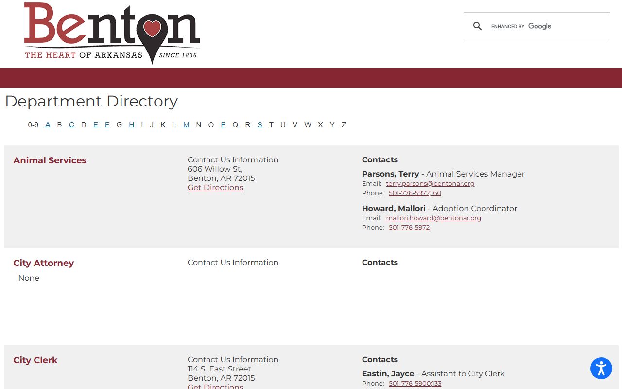 Benton city clerk department records and services