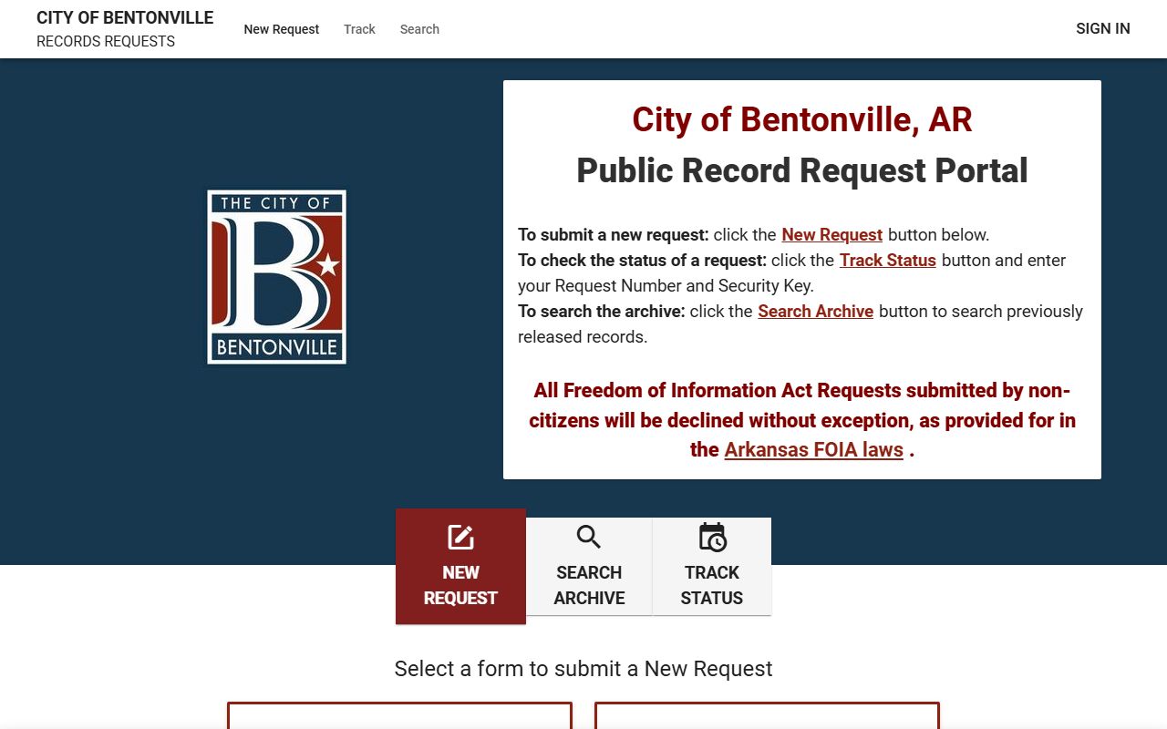 Bentonville FOIA online public records request portal