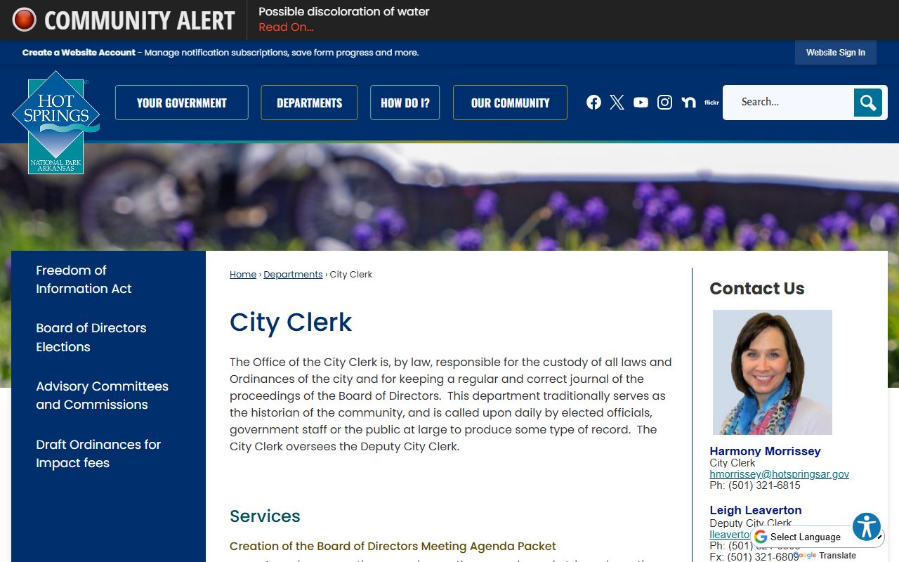 Hot Springs city clerk public records page