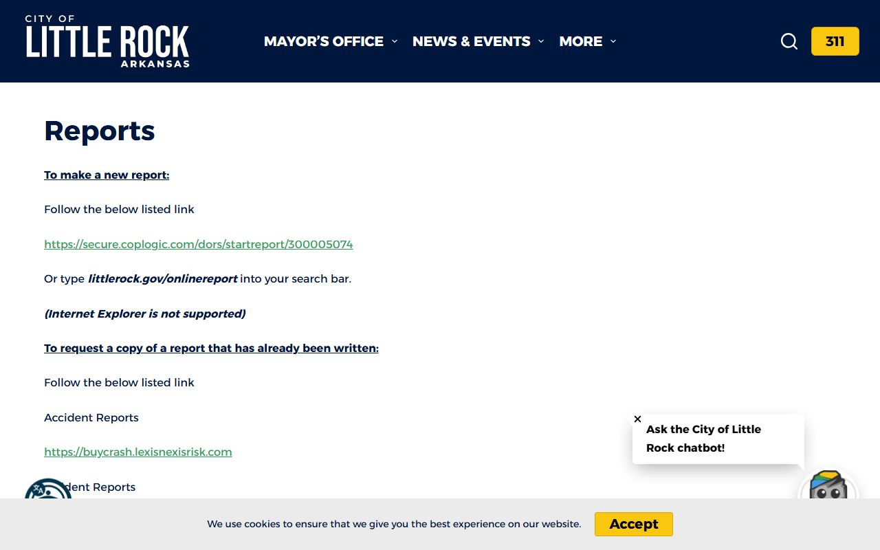 Little Rock Police Department records request page