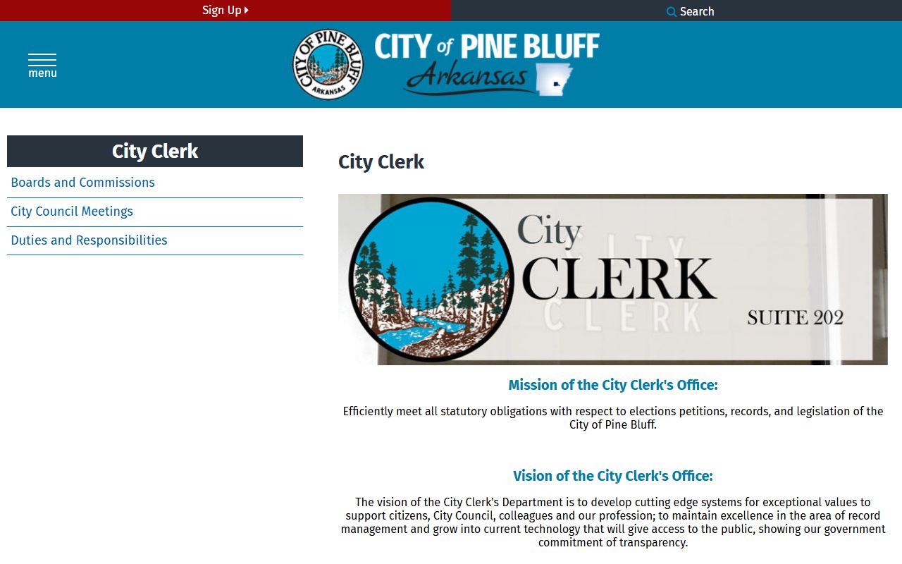 Pine Bluff city clerk public records page