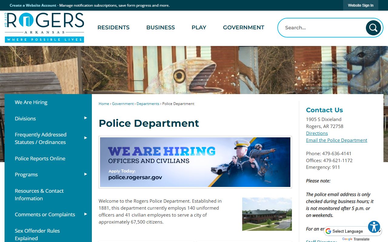 Rogers Police Department public records and report request information