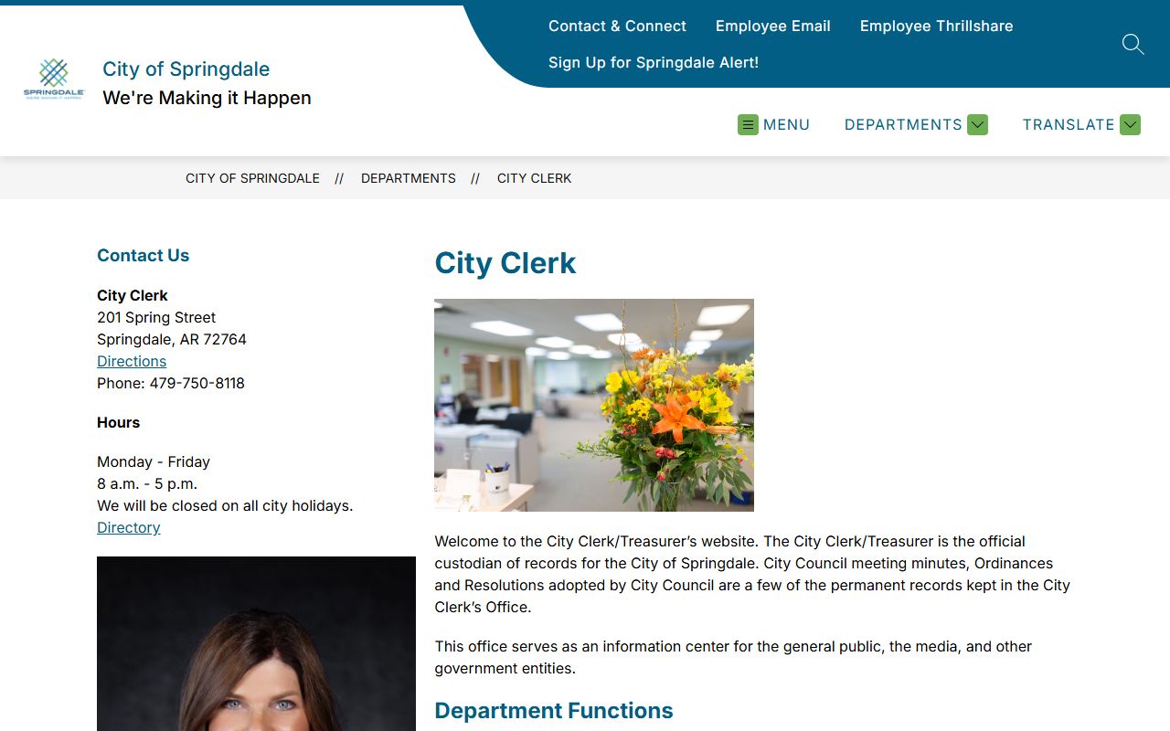 Springdale City Clerk public records and meeting information