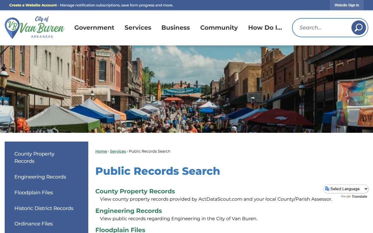 Van Buren Arkansas city public records search portal
