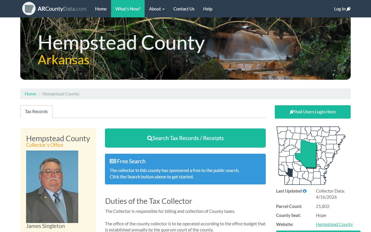 Hempstead County Assessor property records on ARCountyData