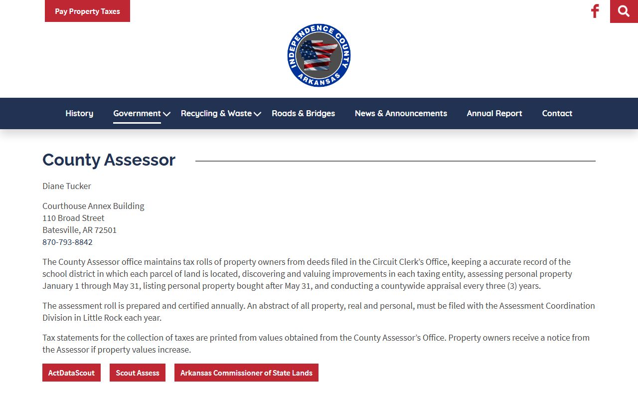 Independence County Assessor property records portal