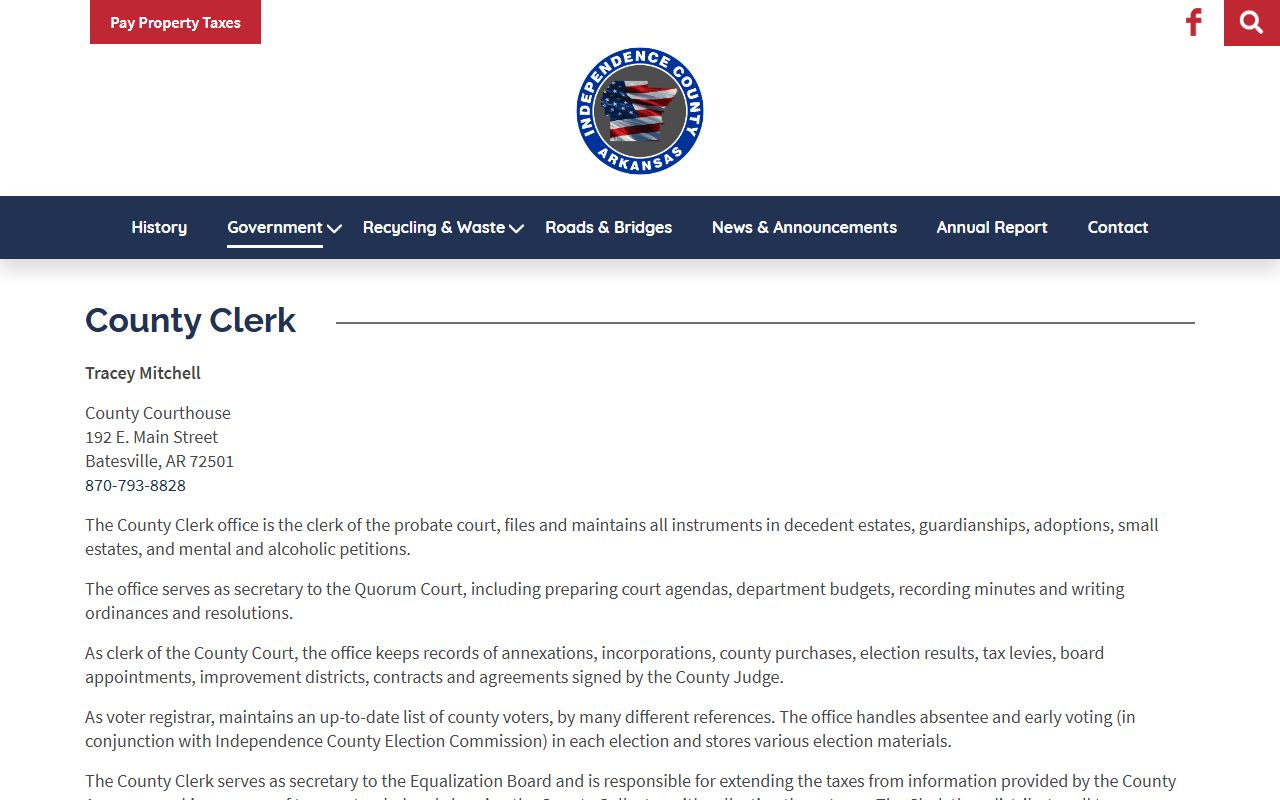 Independence County Clerk office page