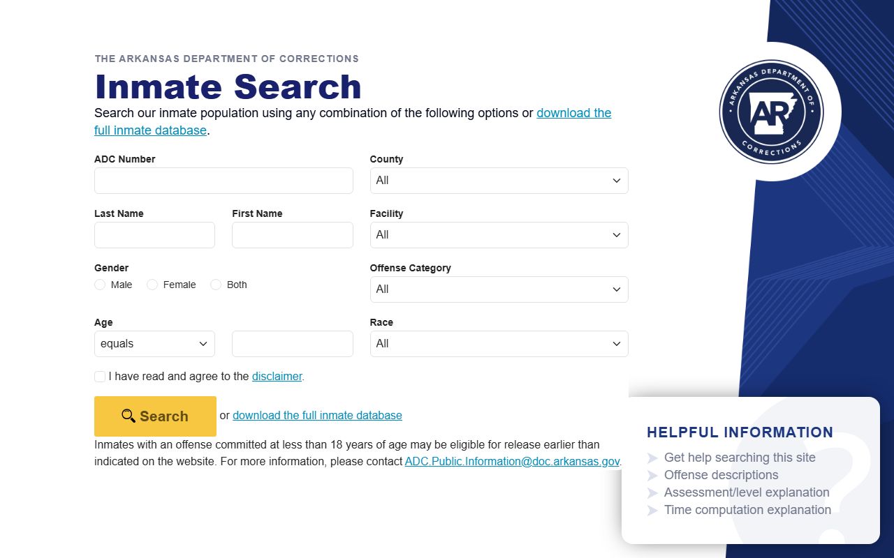 Arkansas Department of Corrections inmate search public records