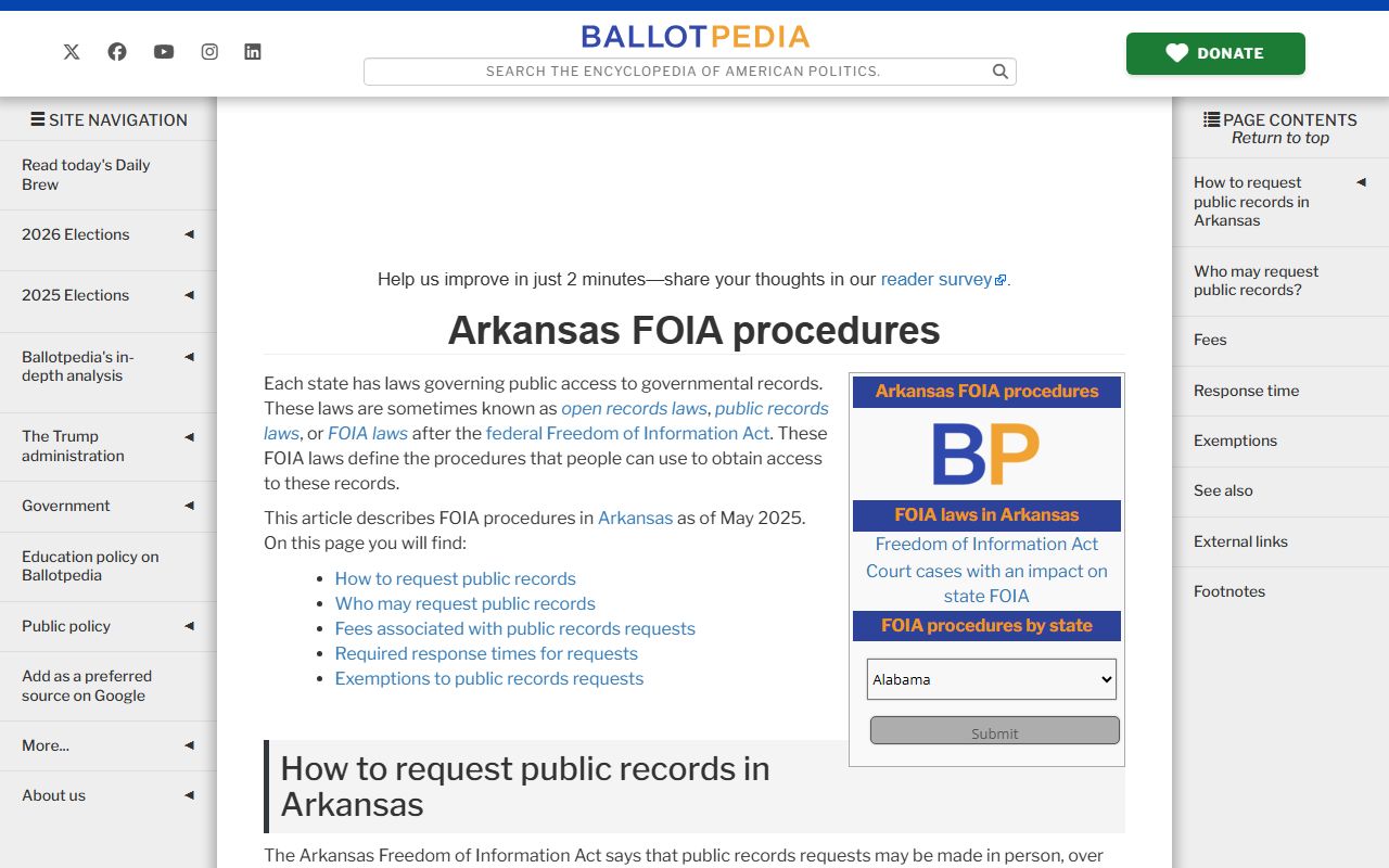 Arkansas FOIA Procedures Arkansas Code 25-19-105 public records guide