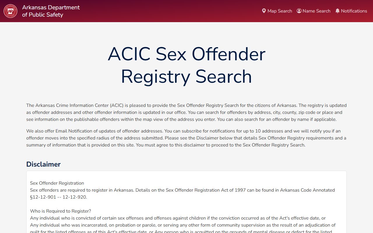 Arkansas Sex Offender Registry public records search