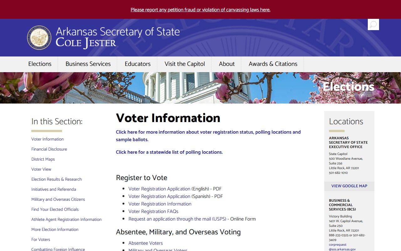 Arkansas voter registration and election records public records